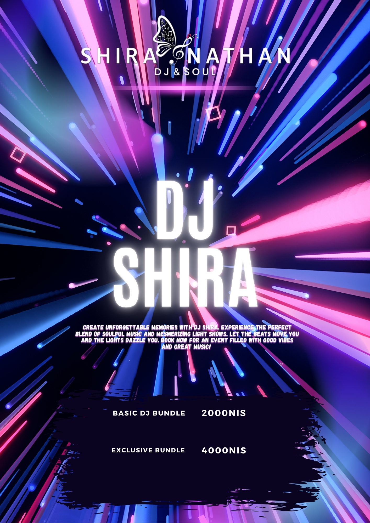 DJ Shira neon blue and pink party poster